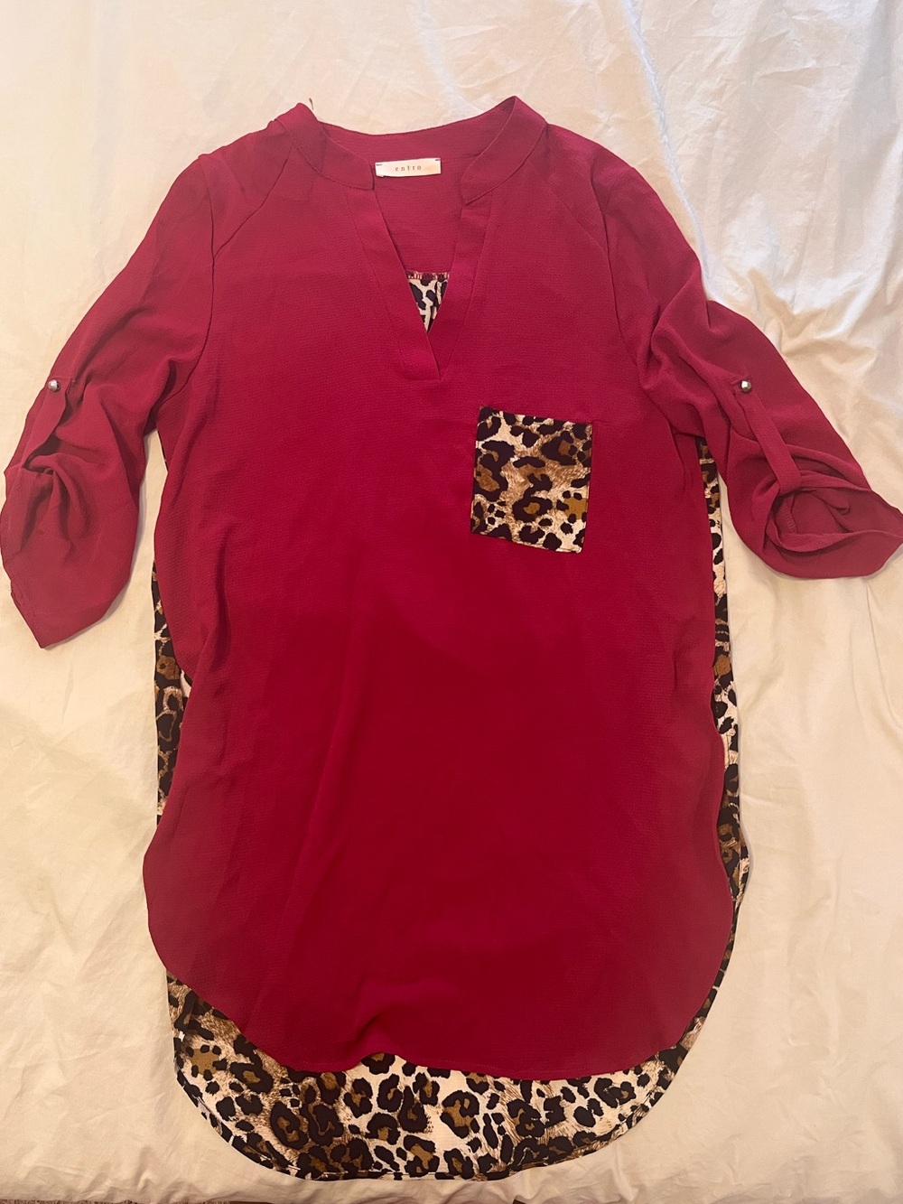entro Red Tunic with Leopard-Print Trim